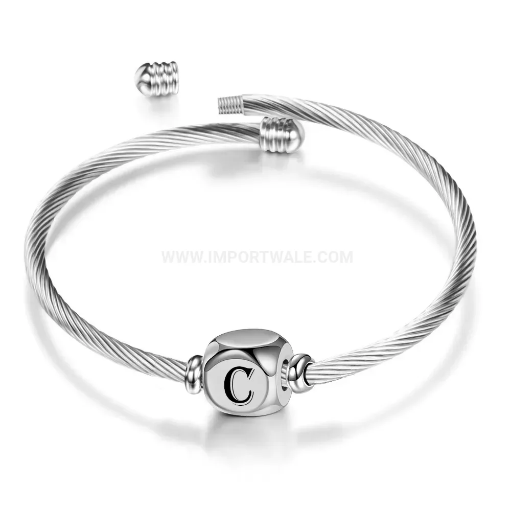 Bold Minimalist Stainless Steel Initial Letter Hinge Bangle