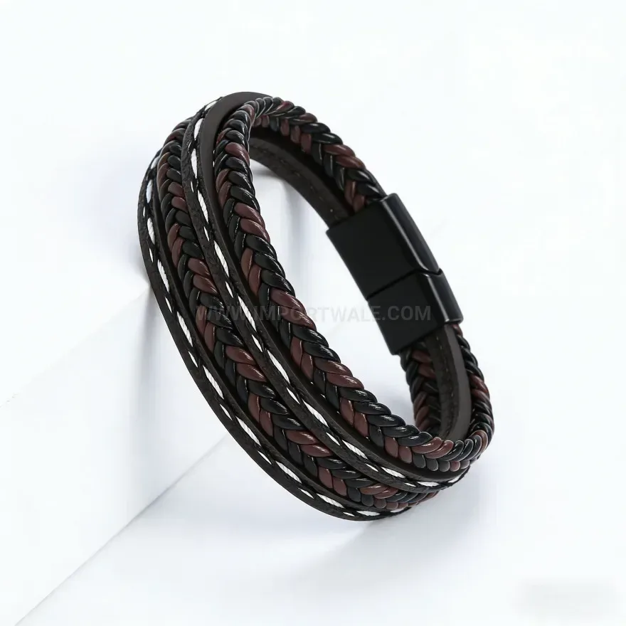 Stylish Handcrafted Multi Strand Leather Braid Bracelet With Magnetic Clasp