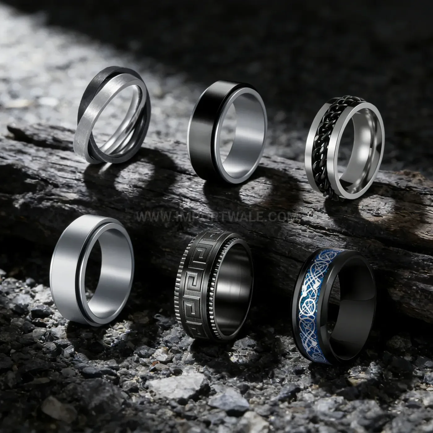 Interlocking Chain Stainless Steel Spinner Ring Set