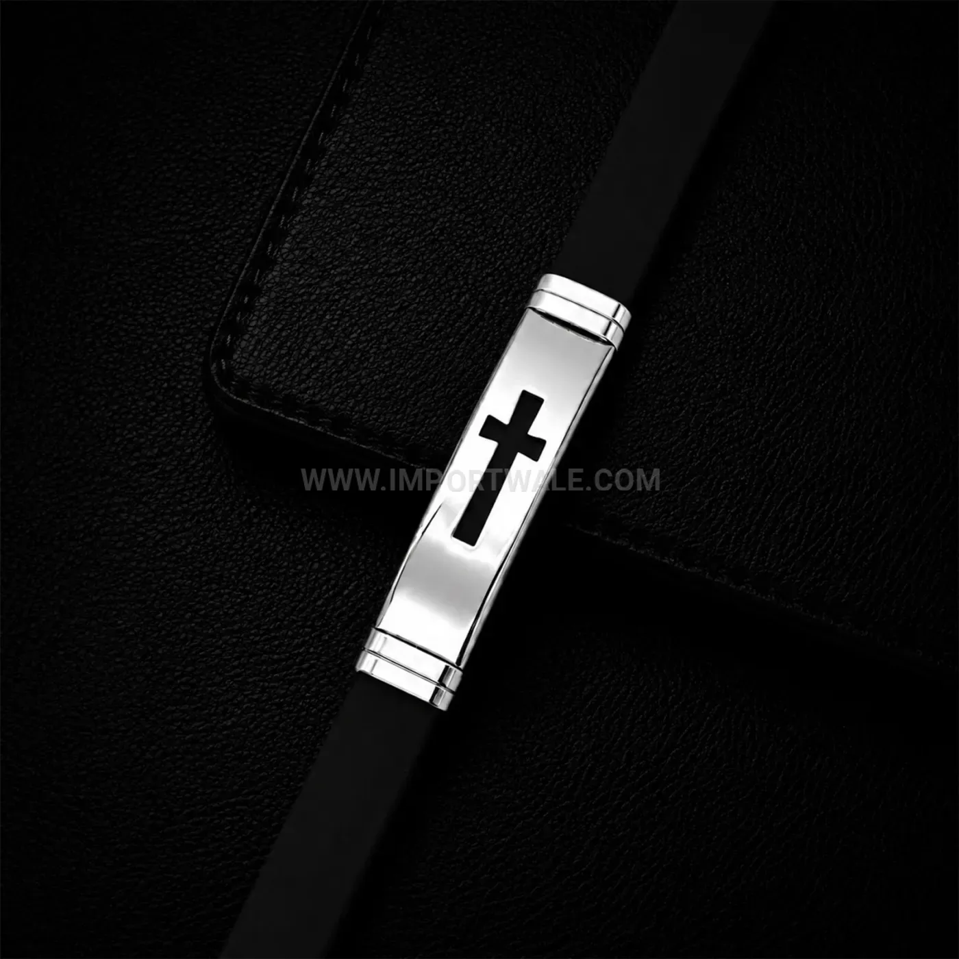 Adjustable Polished Stainless Steel Cross Motif Cuff Bracelet