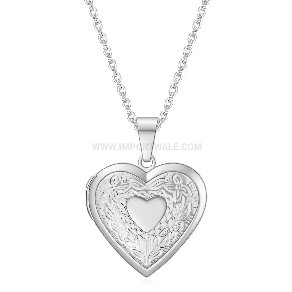 Patterned Heart Stainless Steel Openable Locket Pendant Necklace