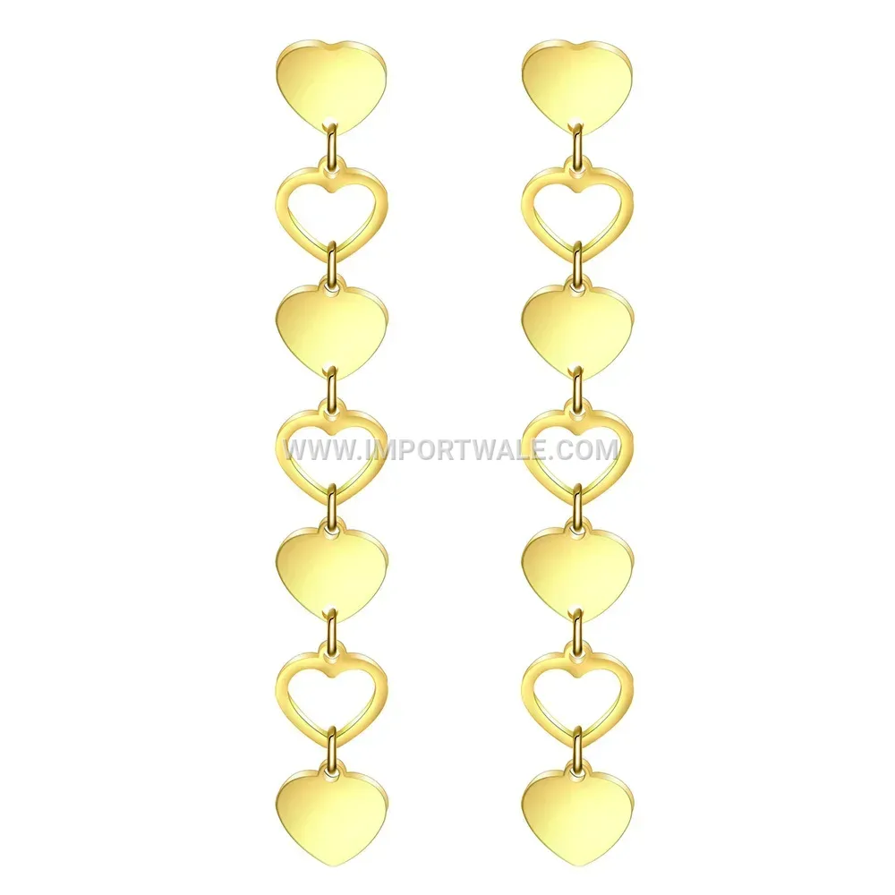 Cutout Heart Stainless Steel Long Dangle Earrings