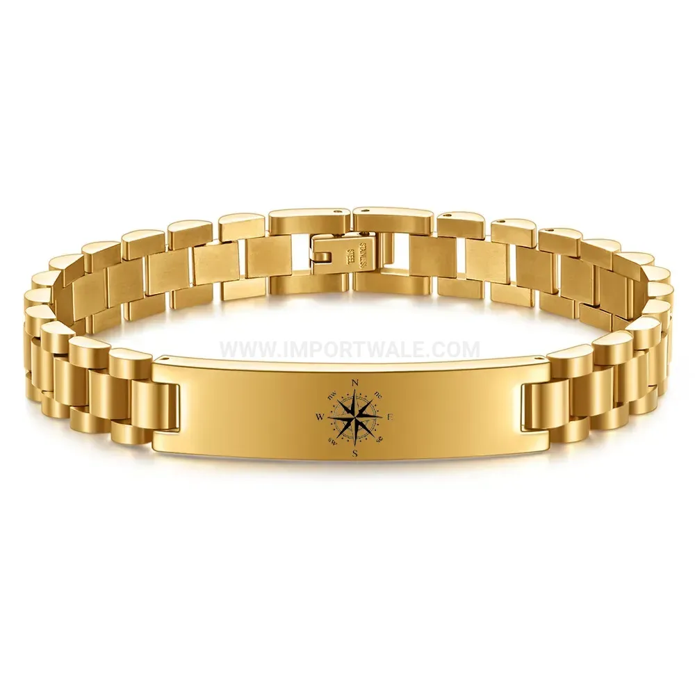 Men's Stainless Steel Watch Band Style Curved Plate Compass Bracelet