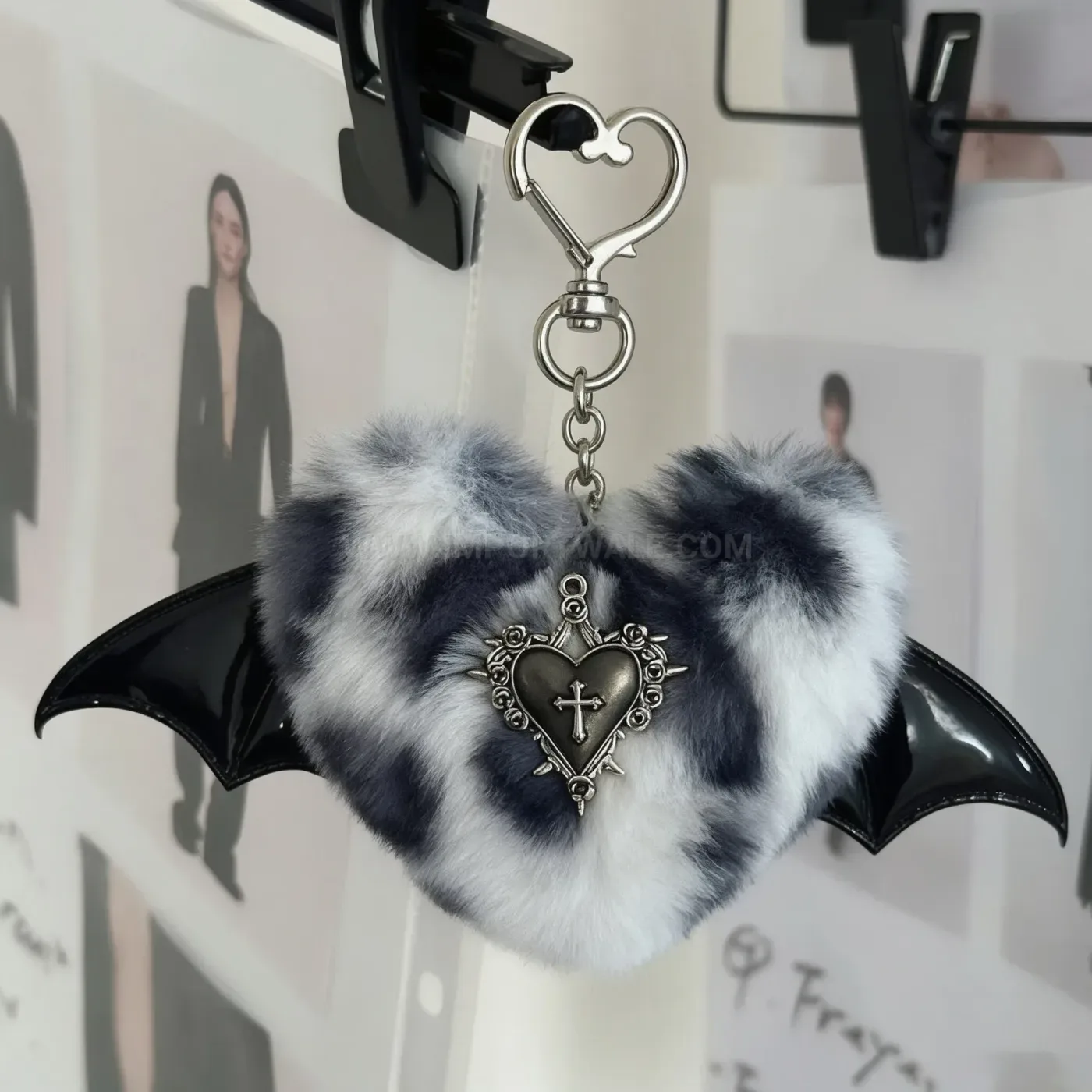 Plush Heart Devil Wing Gothic Charm Keychain