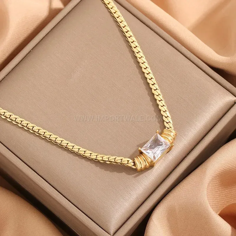 Premium Multi Layer Blade Chain Rhinestone Titanium Steel Pendant Necklace