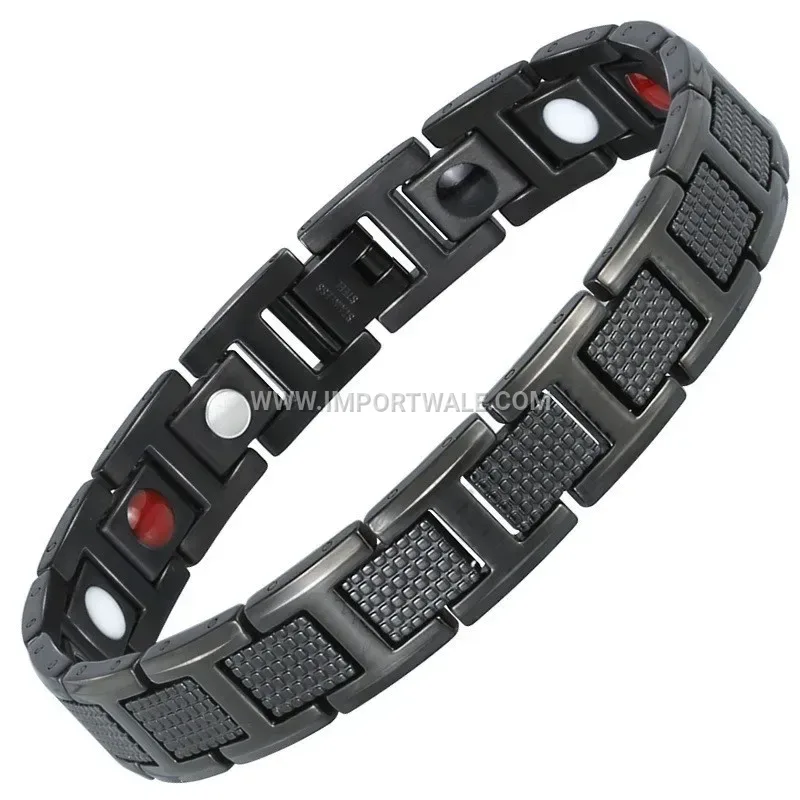Adjustable Textured Bead Vacuum Plated Titanium Steel Magnetic Bracelet
