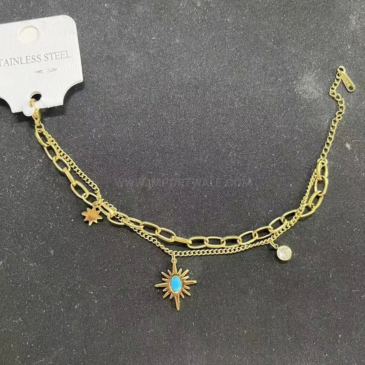 Gold Plated Stainless Steel Celestial Sun Motif Bracelet
