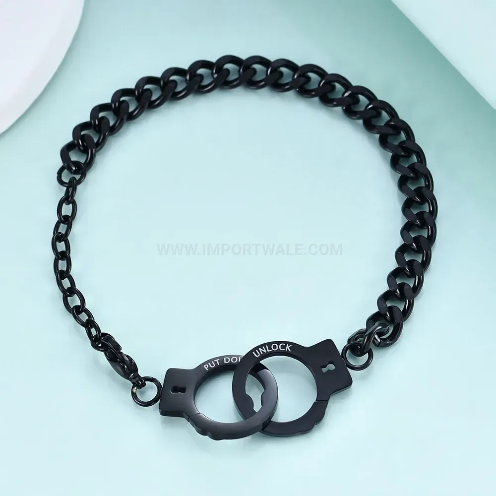Polished Stainless Steel Handcuff Charm Chain Link Bracelet