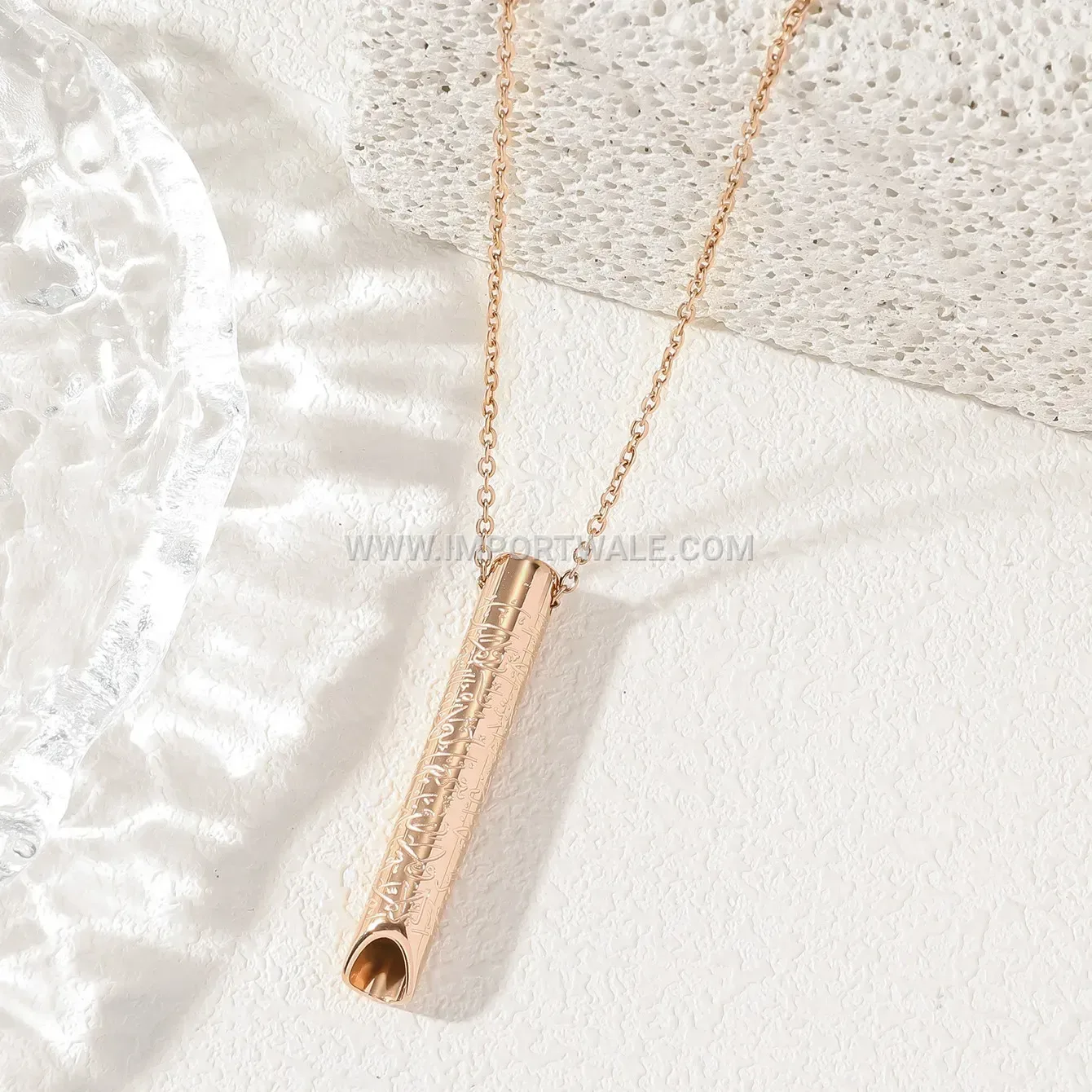 Gold Plated Stainless Steel Meditation Whistle Islamic Pendant Necklace