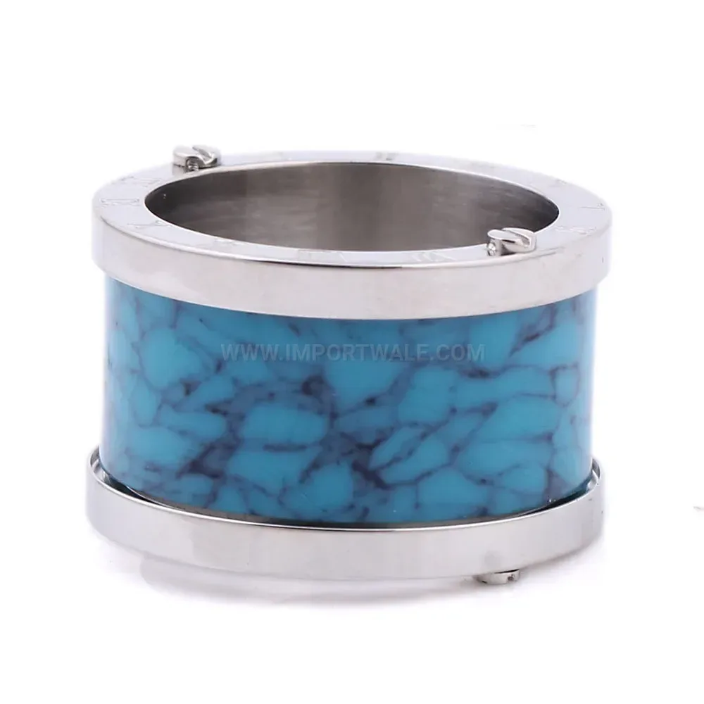 Fashion Turquoise Inlaid Polished Stainless Steel Band Ring