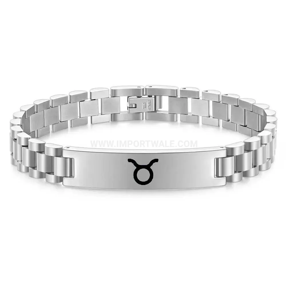 Men's Stainless Steel Zodiac Engraved Watch Band Bangle Bracelet