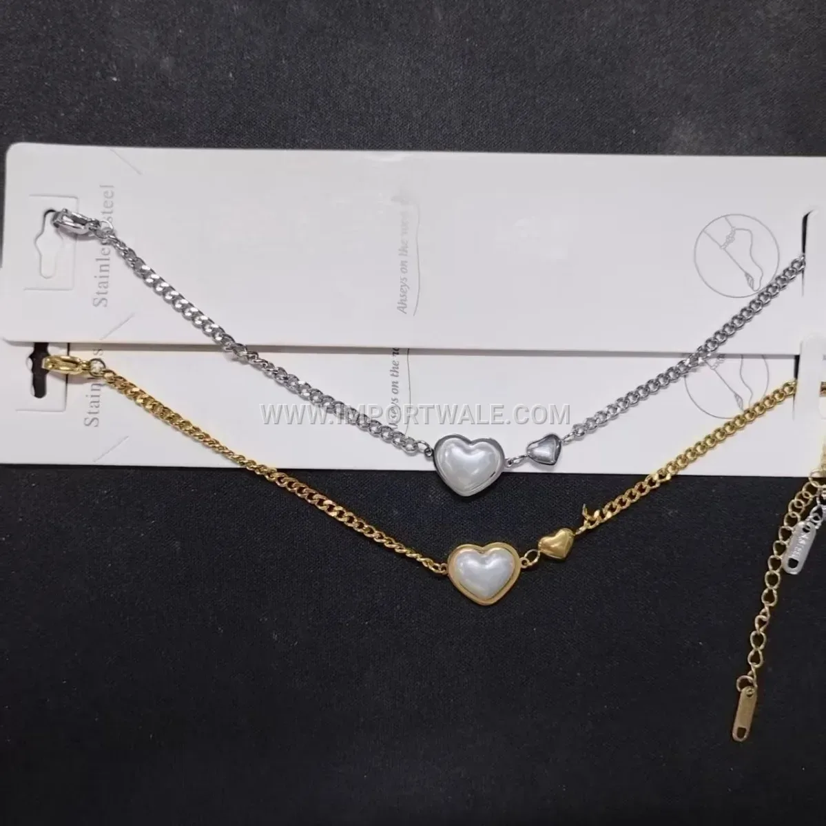 Stainless Steel Pearl and Heart Charm Anklet