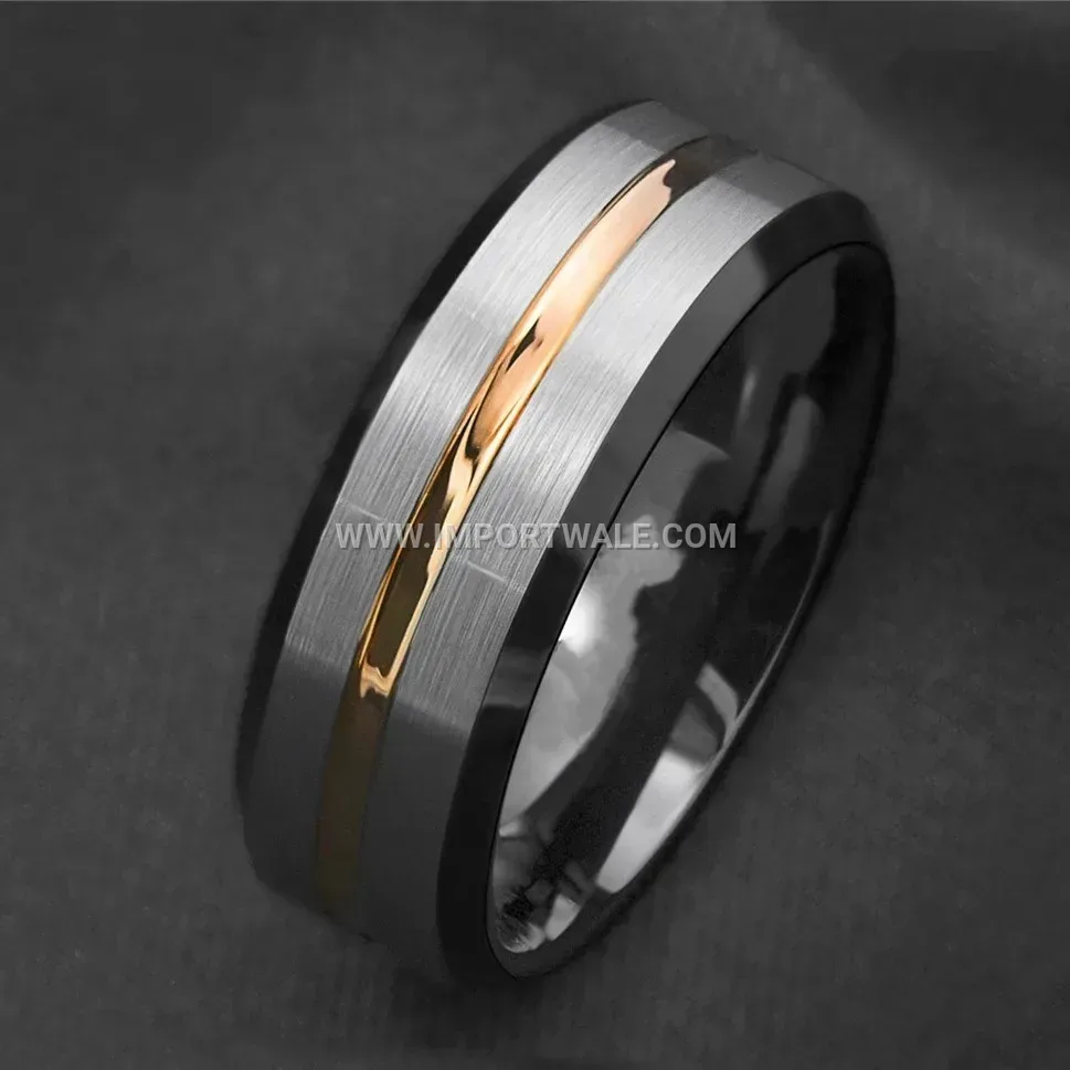 Two-Tone Beveled Stainless Steel Band Ring