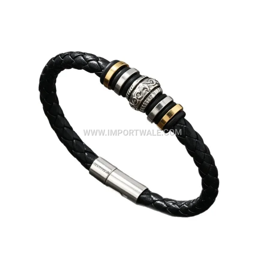 Handcrafted Multi-Layer Braided Leather Bracelet with Alloy Clasp