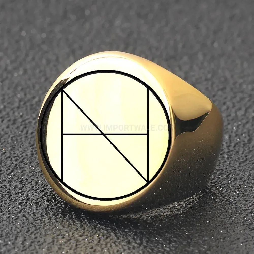 Modern Geometric Pattern Laser Etched Stainless Steel Round Ring