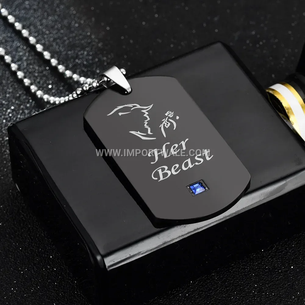 Engraved Stainless Steel His and Hers Matching Dog Tag Pendant Necklace Set