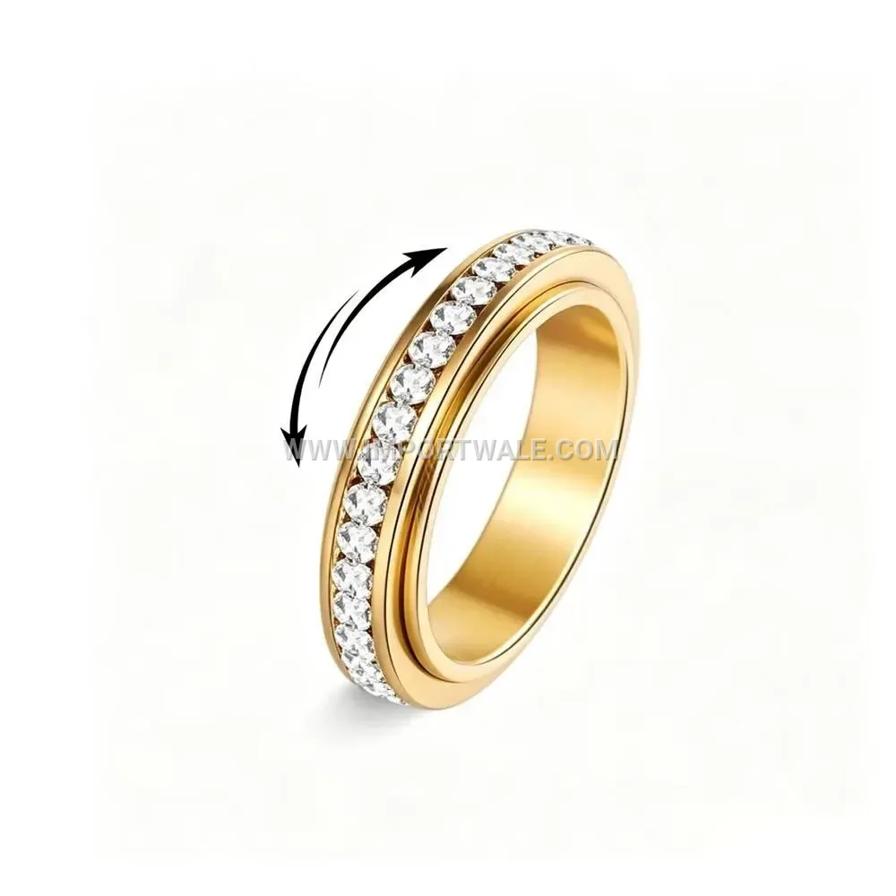 18K Gold Plated Rotatable Stainless Steel Zircon Ring