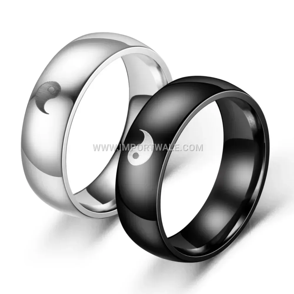 Stainless Steel Tai Chi Bagua Symbol Couple Ring Band
