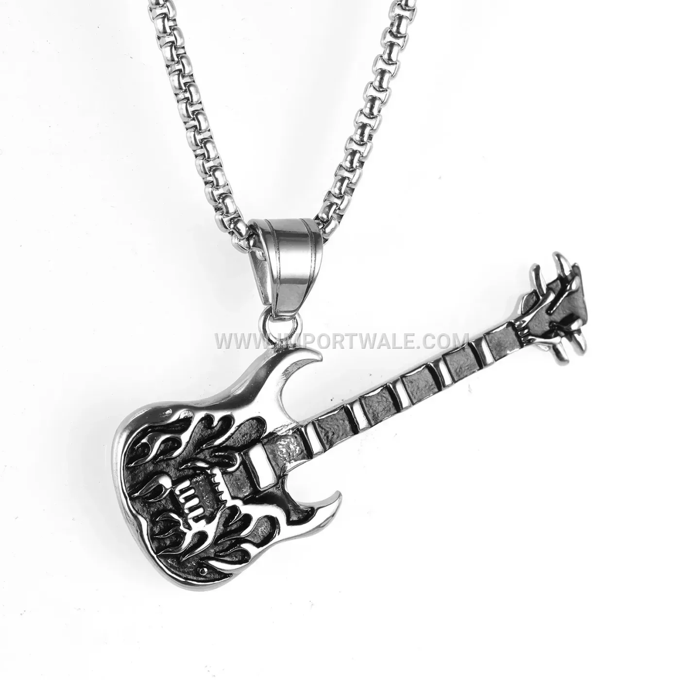 Steel Color Guitar Pendant with Flame Details