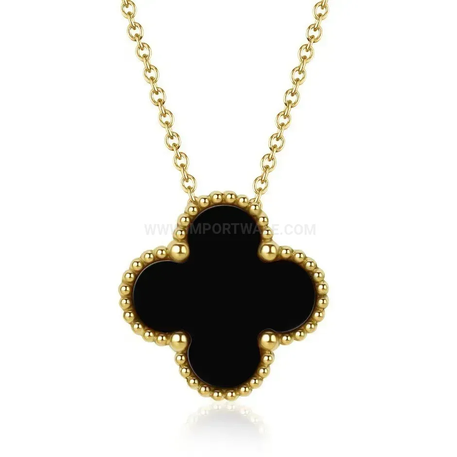 Trendy Titanium Steel Four-Leaf Clover Shell Pendant Necklace