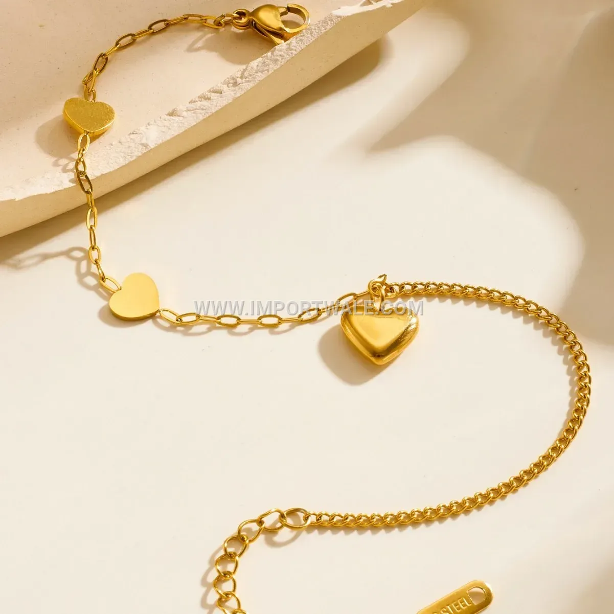 Gold Stainless Steel Heart Charm Adjustable Anklet