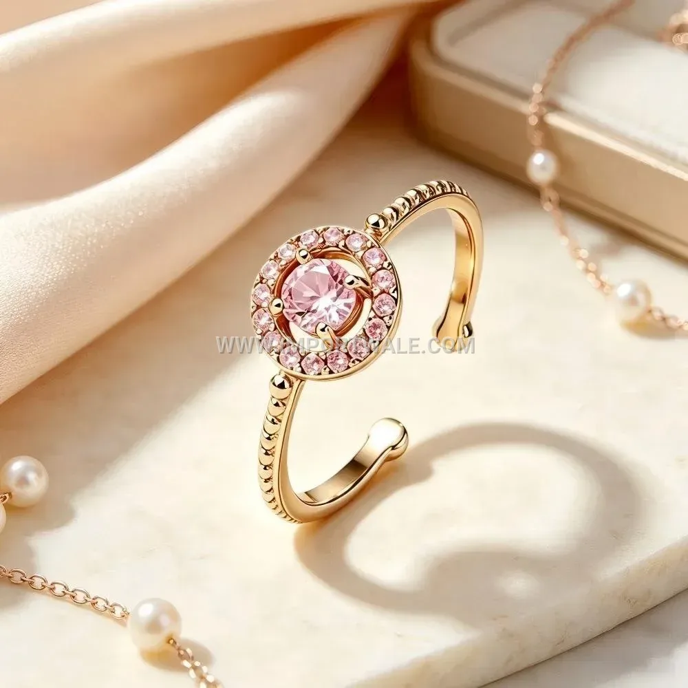 Open Adjustable Zircon Stainless Steel Cocktail Ring