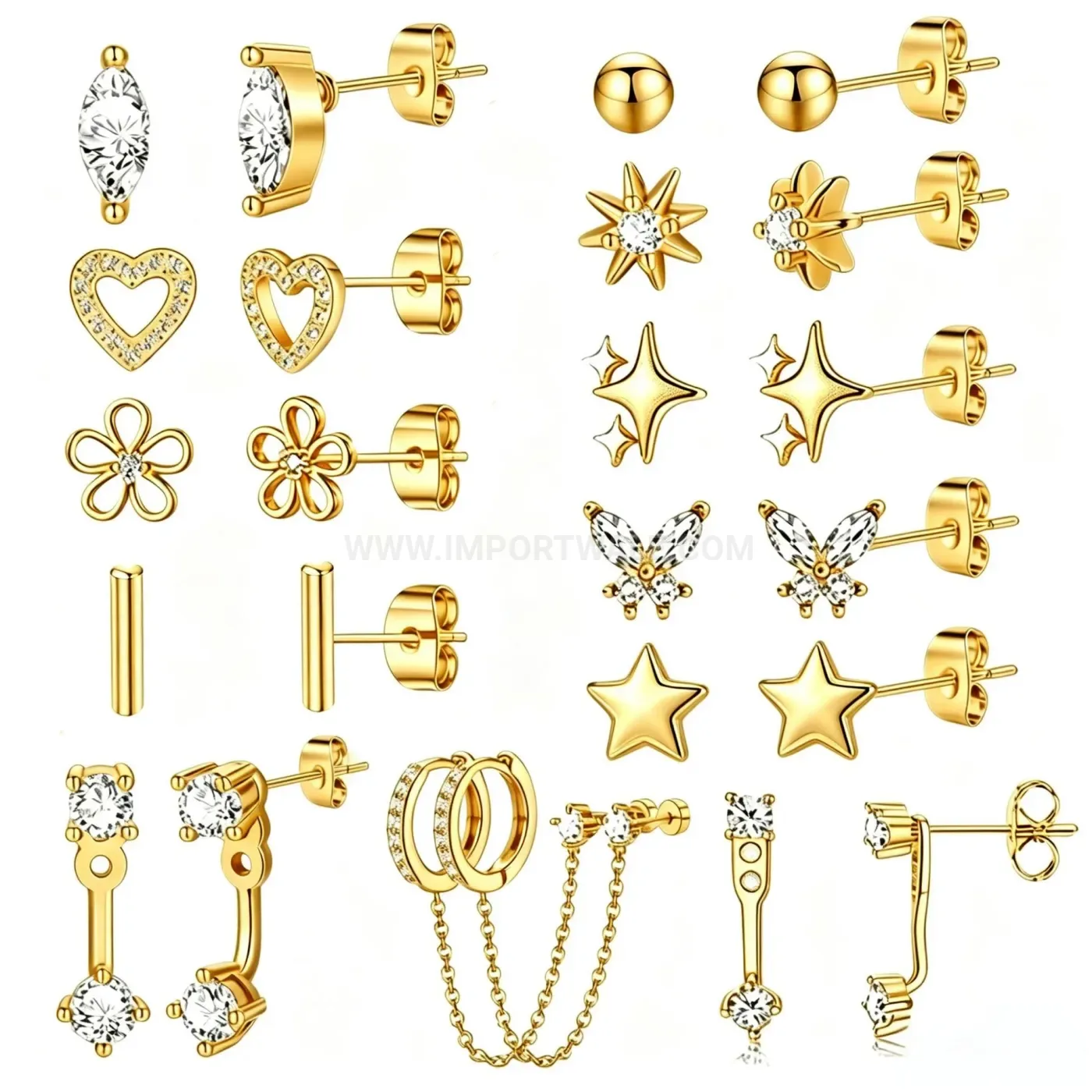 Trendy Rhinestone Four Pointed Star Chain Stainless Steel Earring