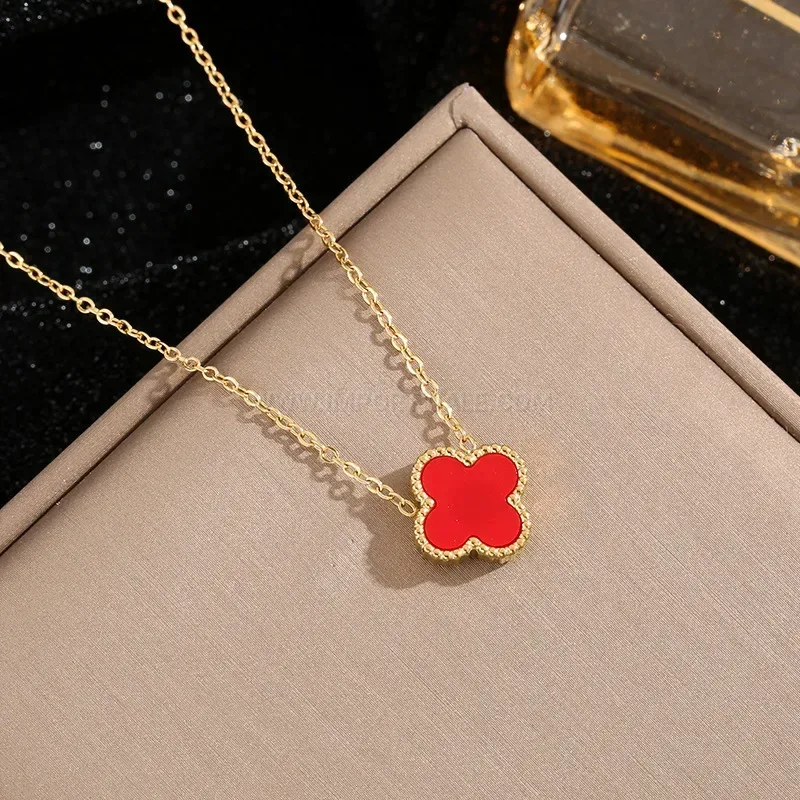 Elegant Four-Leaf Clover Mother of Pearl Titanium Steel Charm Necklace