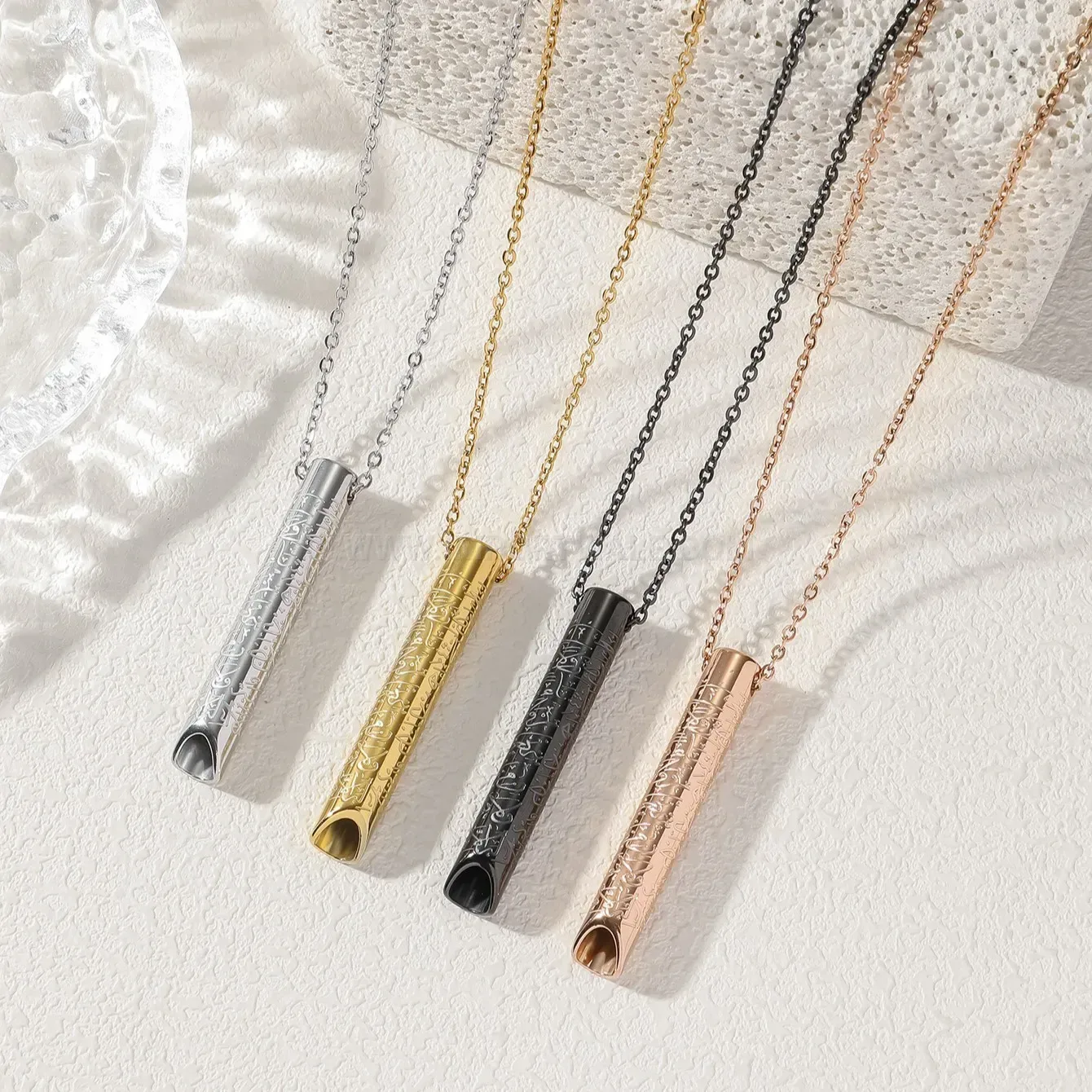 Bold Stainless Steel Whistle Pendant Necklace with Ayatul Kursi Inscription