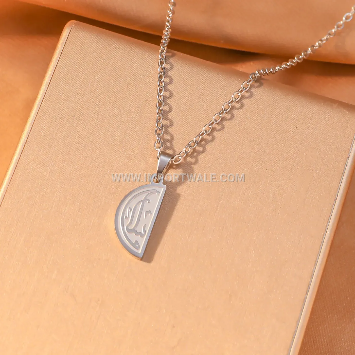 Gold Plated Semi Circle Calligraphy Stainless Steel Pendant Necklace