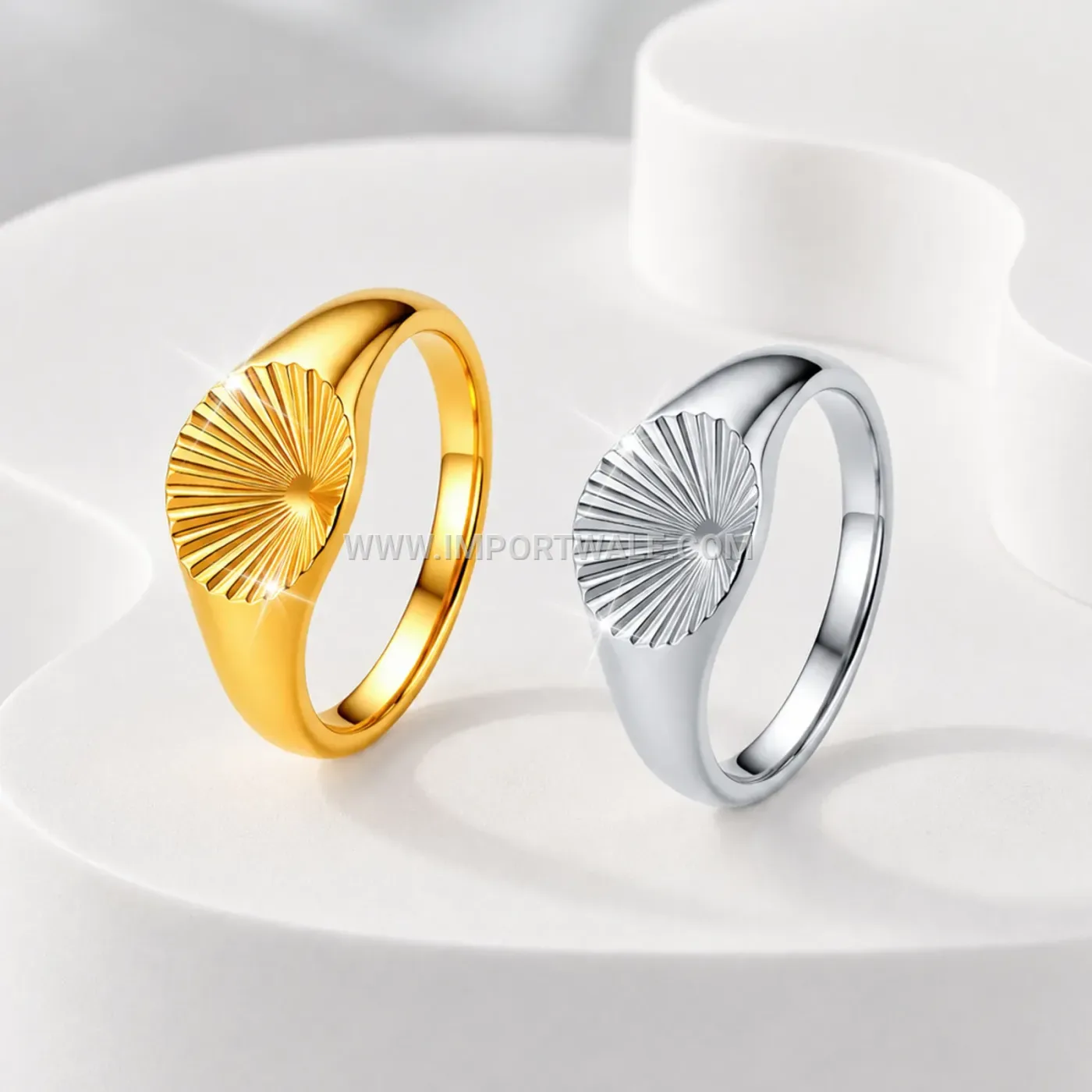Sunburst Embossed Oval Stainless Steel Signet Ring