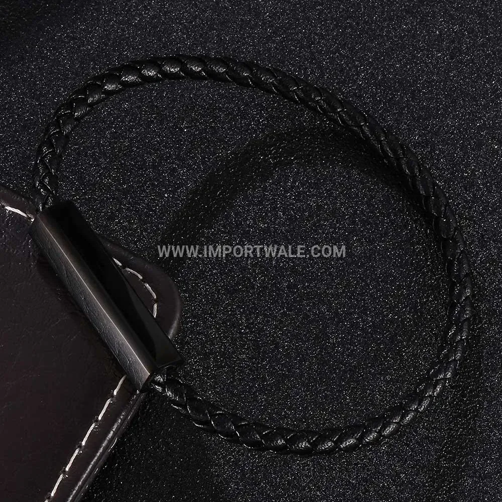 Electroplated Black Stainless Steel Braided Leather Men's Cord Bracelet