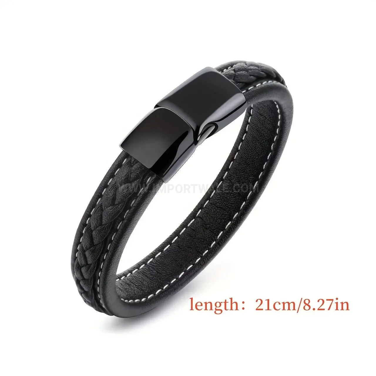 Classic Woven Faux Leather Wrap Bracelet with Alloy Clasp Fastening