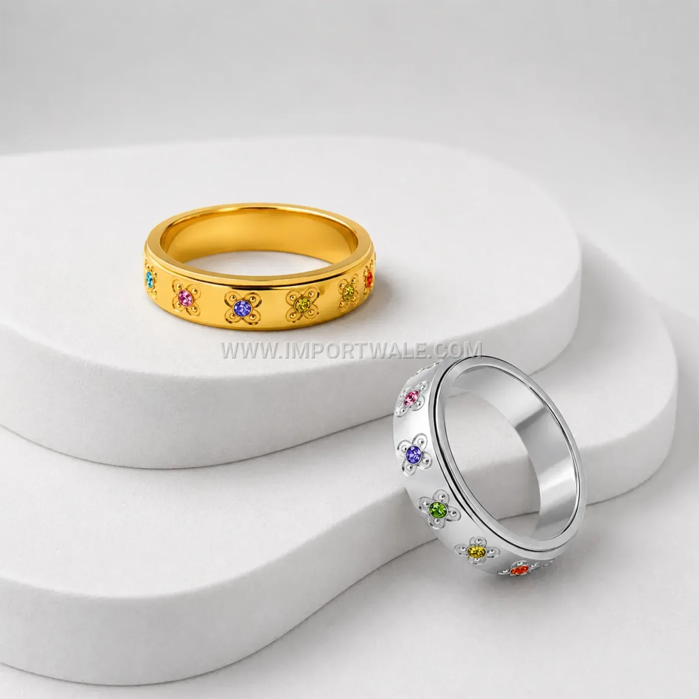 Zircon Butterfly Floral Stainless Steel Band Ring
