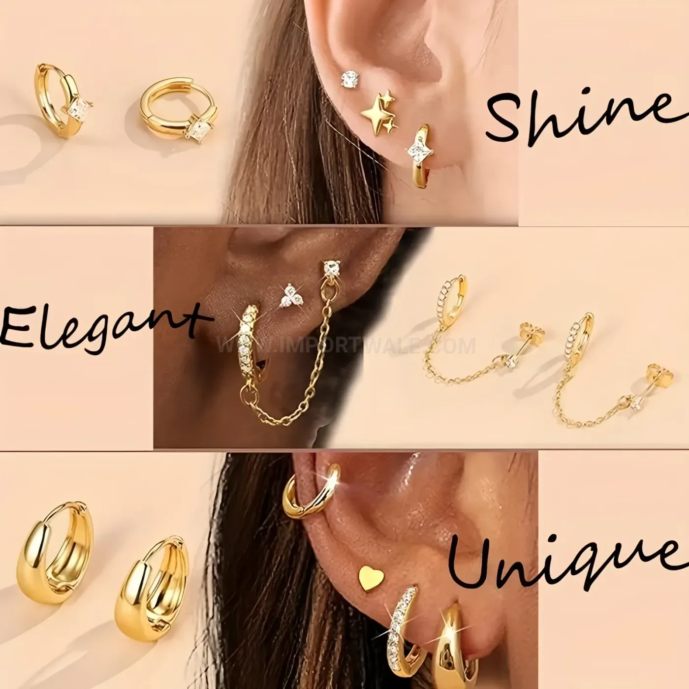 Designer Geometric Rhinestone Stainless Steel Threaded Cartilage Earring Set