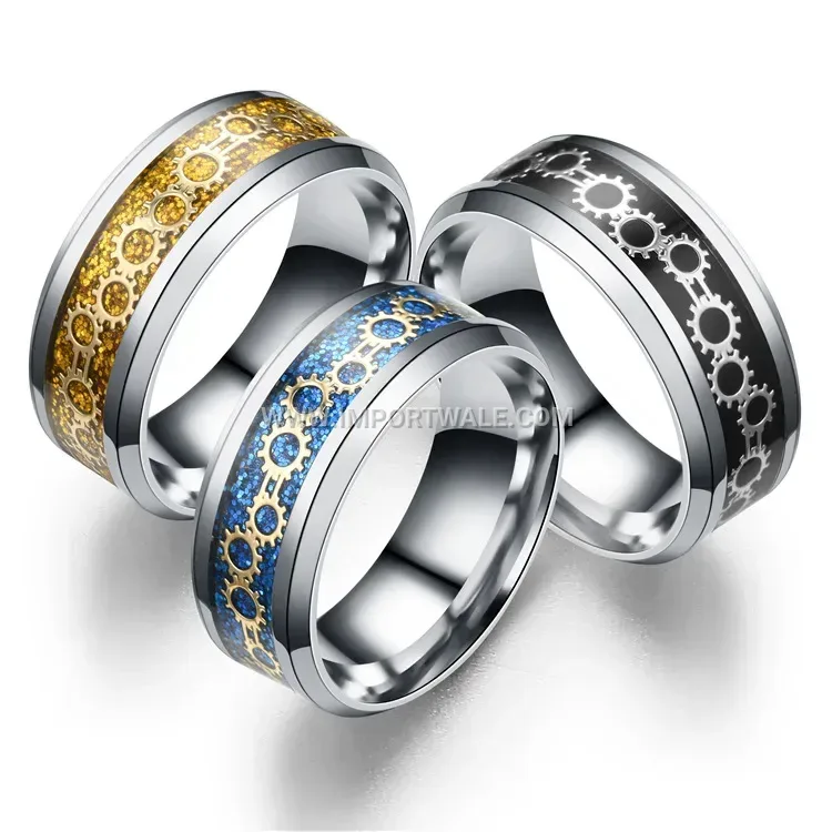 Stainless Steel Enamel Gear Patterned Ring
