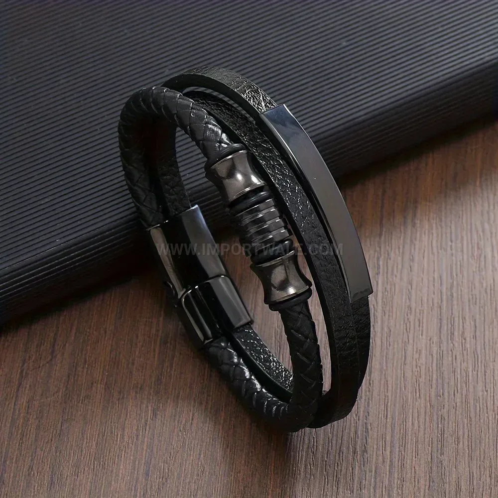 Designer Geometric Multi Layer Handcrafted Woven Leather Men Wristband