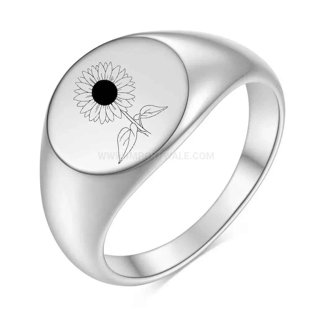 Stylish Sunflower Engraved Polished Stainless Steel Wide Ring