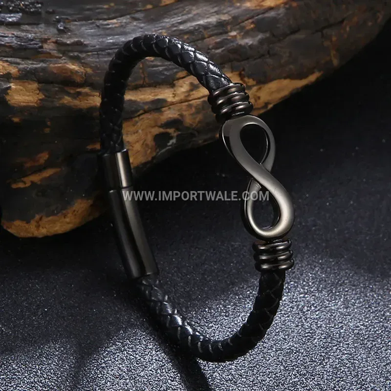 Figure Eight Leather Bracelet with Stainless Steel Lock Clasp