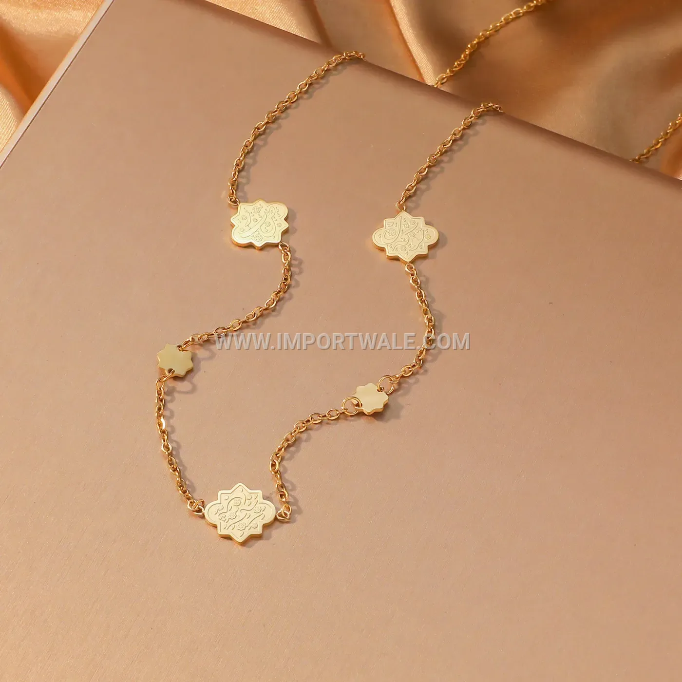 Stainless Steel Rub El Hizb Eight Pointed Star Station Necklace