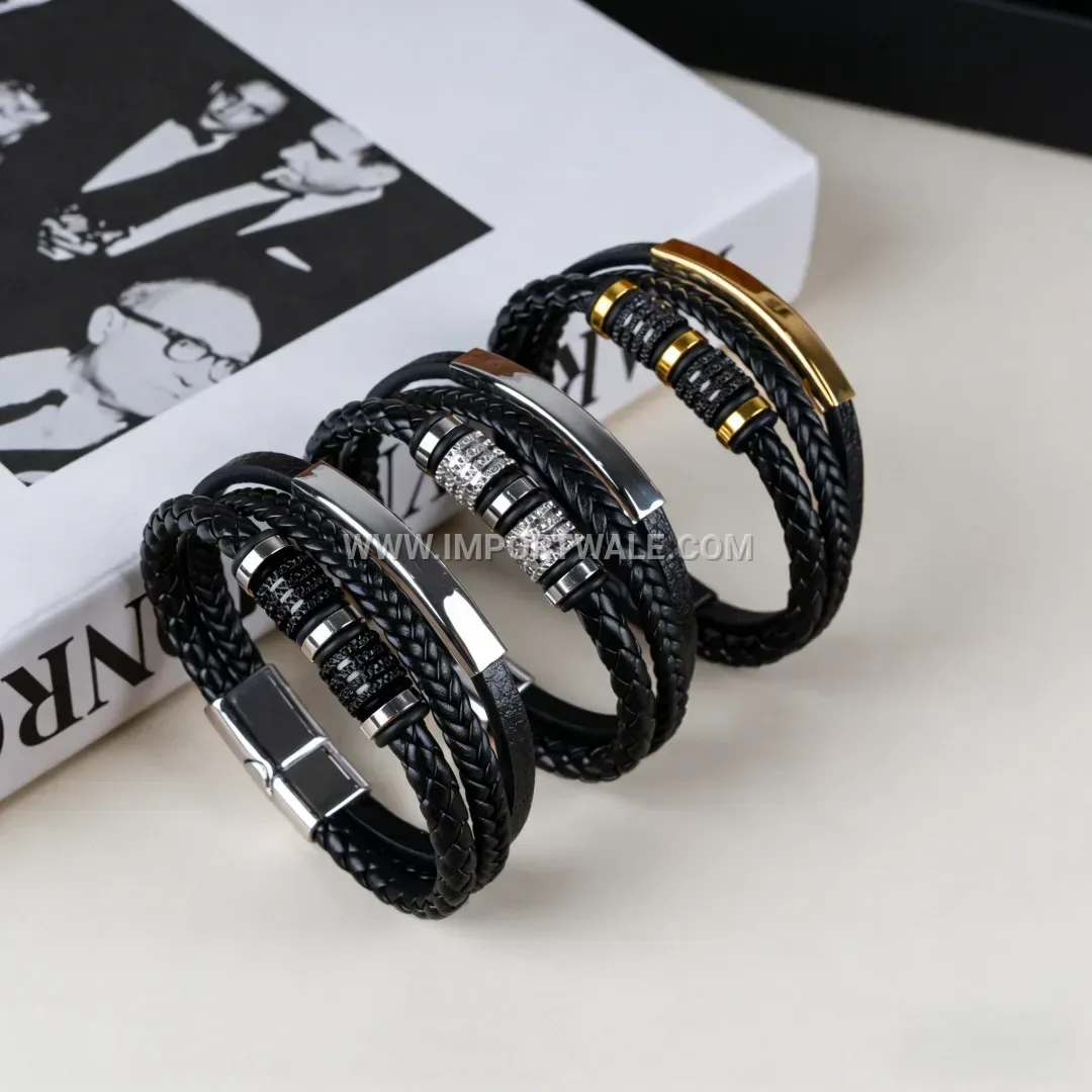 Multi Strand Leather Beaded Bracelet with Magnetic Closure
