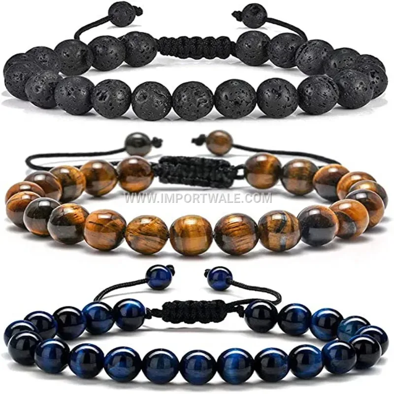 Vintage Geometric Faux Leather Slim Strand Bracelet with Metal Beads