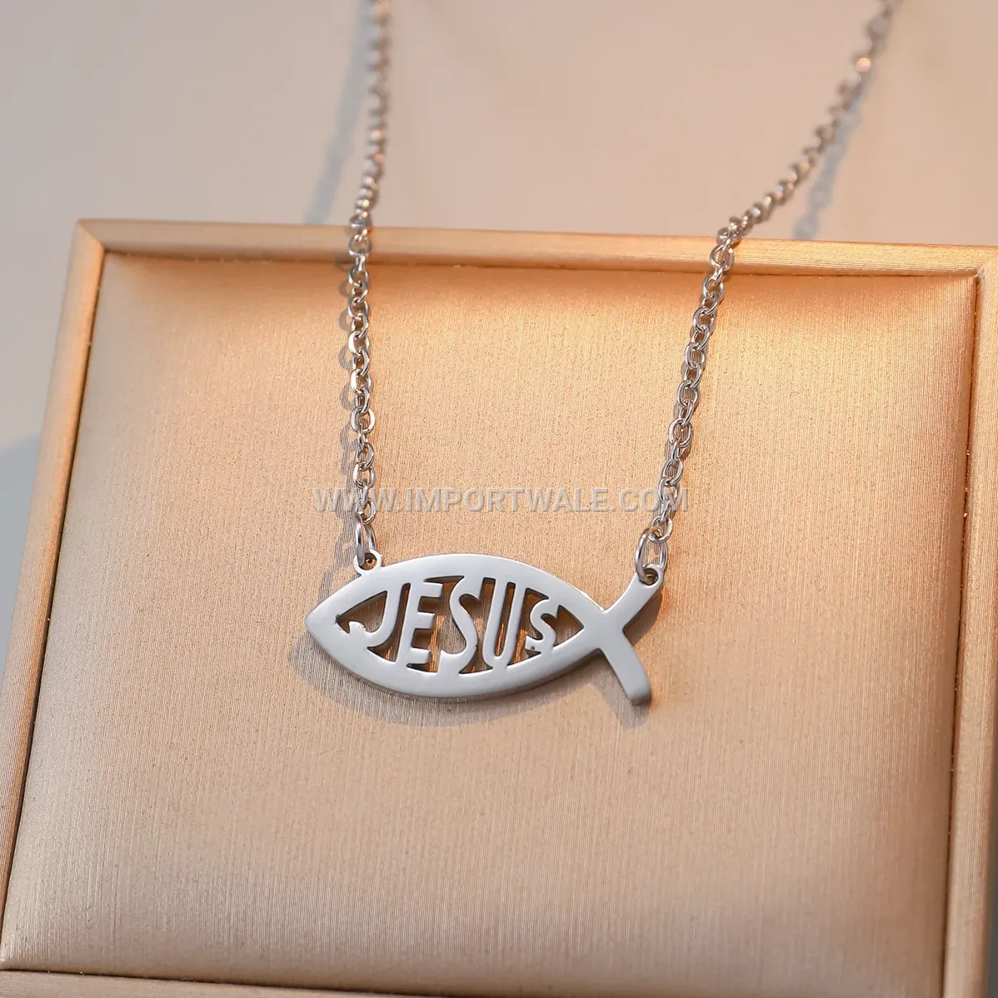Gold Plated Stainless Steel Christian Ichthys Pendant Necklace