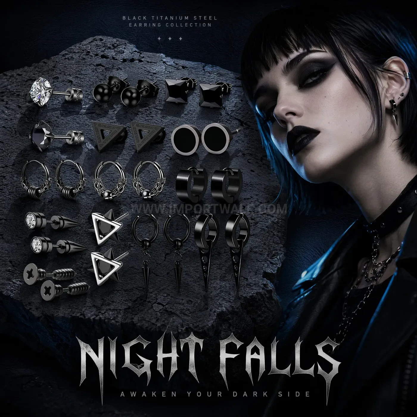 Modern Punk Style Stainless Steel Piercing Hoop and Stud Set