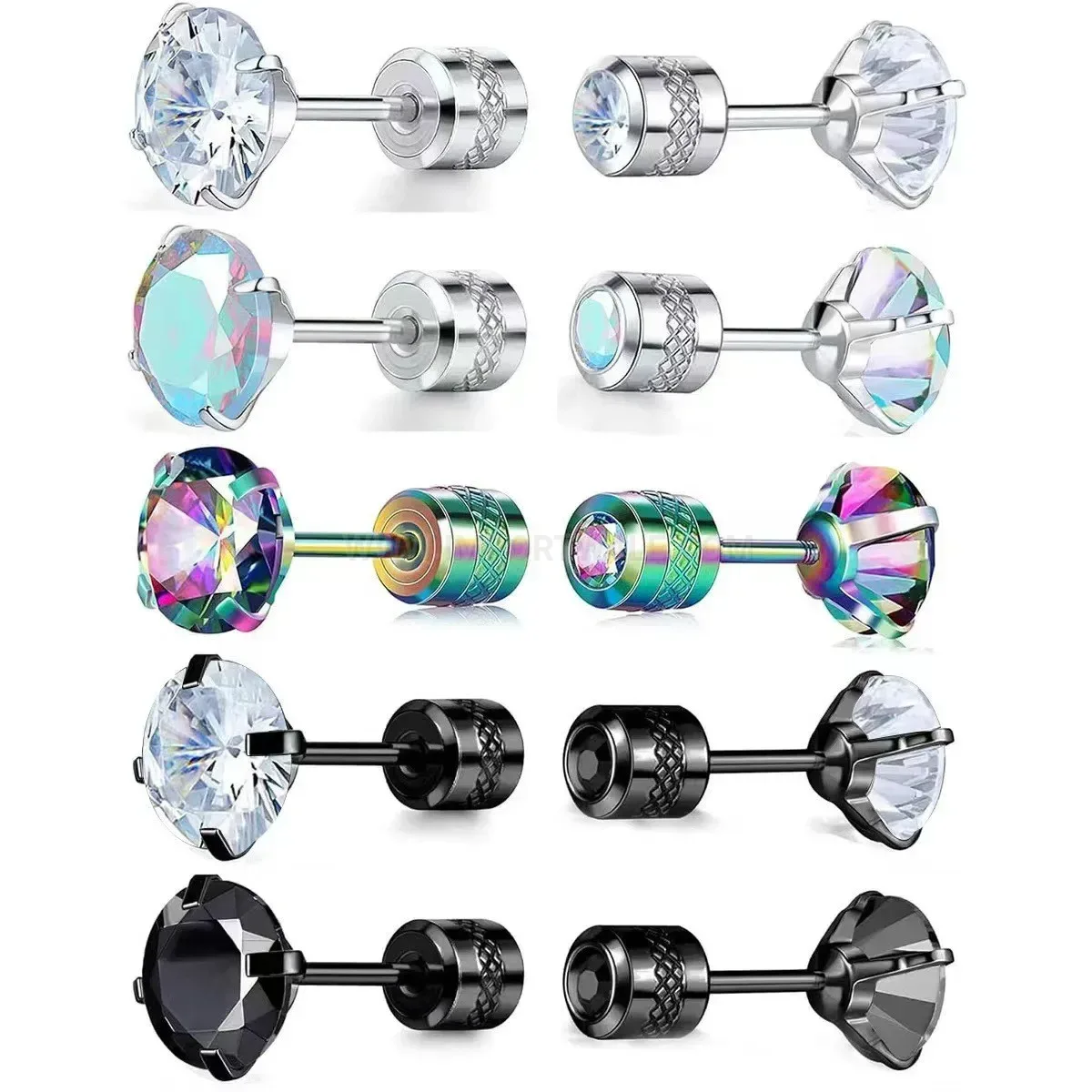 Classic Double Ended Stainless Steel Zircon Stud Piercing Earrings