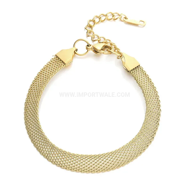 Designer Woven Mesh Metallic Titanium Steel Wide Chain Bracelet