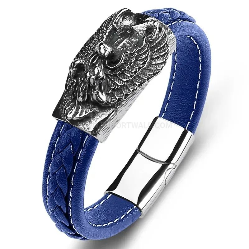 Trendy Beast King Stainless Steel and Leather Men Wristband Bracelet