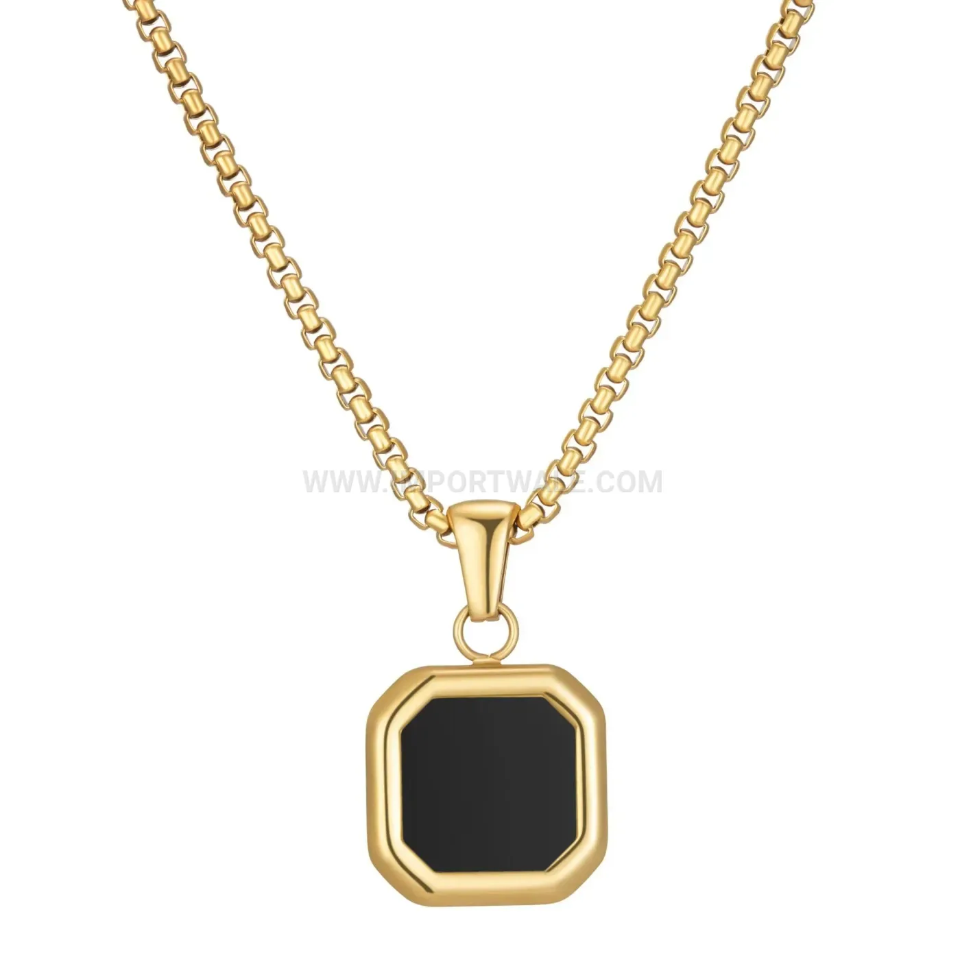 Geometric Inlaid Square Stainless Steel Pendant Necklace