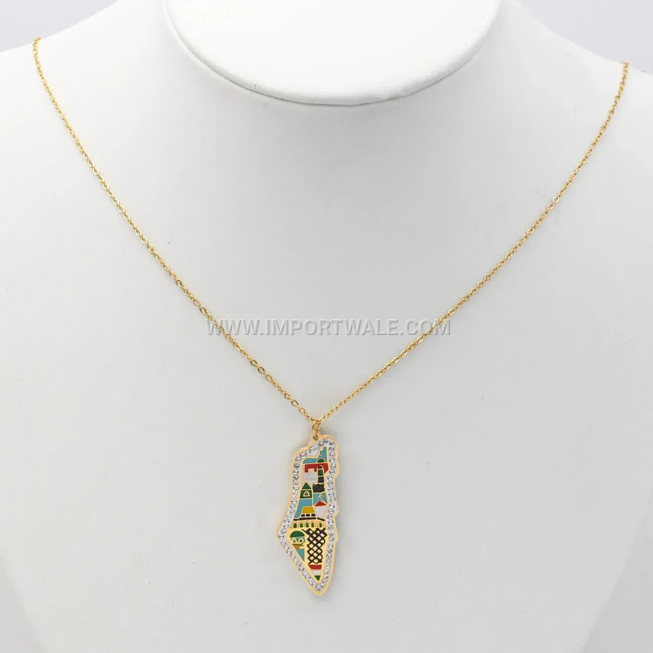 Stainless Steel Palestine Map Arabic Pendant Necklace with Zircon