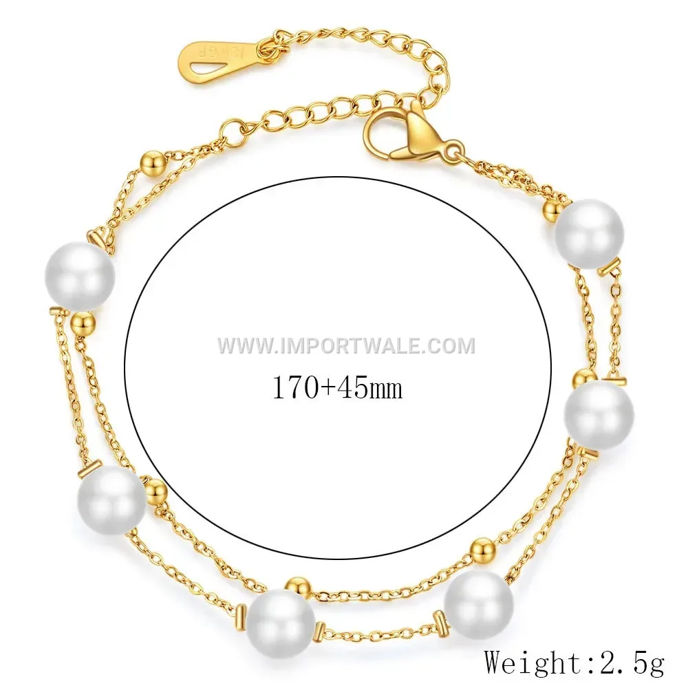 Double Layer Stainless Steel Pearl Bracelet